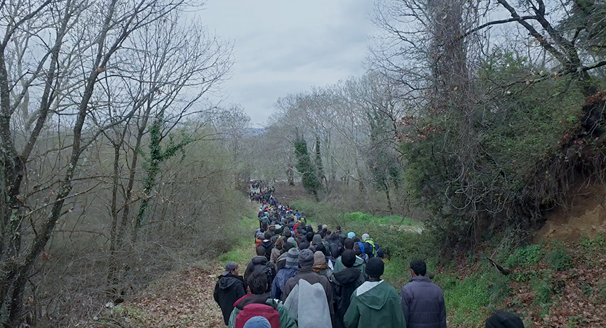 Refugees near Idomeni Camp, Greece in Ai Weiwei’s "Human Flow"