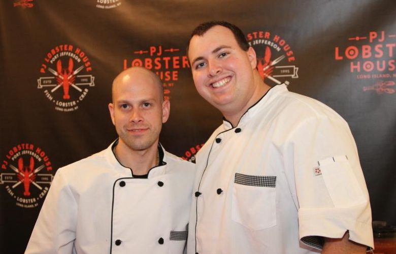 James Luciano and Brandon Chykirda of PJ Lobster House served shucked oysters and fresh shrimp