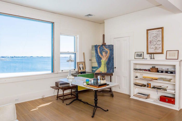 Quimby Lane's art room with an ocean view