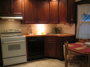 Redone Kitchen with Raised Patter Wall Paper