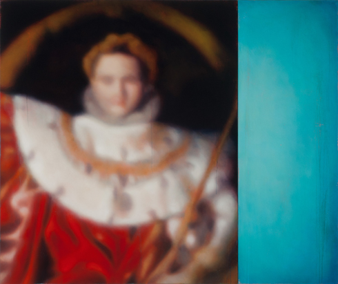 Jeff Muhs—"Napoleon I on his Imperial Throne (after Ingres)" 2012, oil on canvas, 62 x 74 inches (diptych)