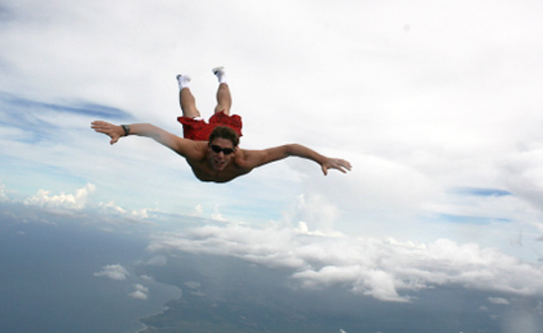 Travis Pastrana jumping out of a plane with no parachute.