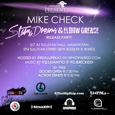 Mike Check Stars, Dreams and Elbow Grease release party invite