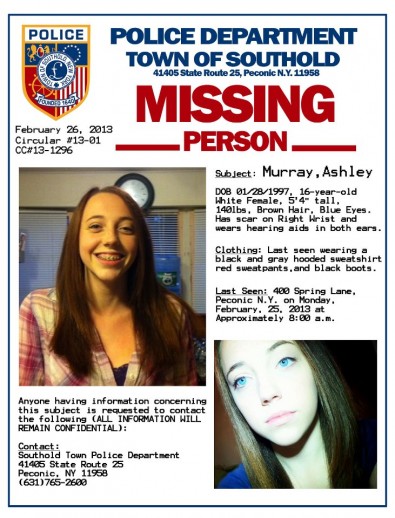 Ashley Murray missing poster from Southold Town Police