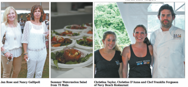 Jan Rose and Nancy Gallipoli, Summer Watermelon Salad from 75 Main, Christina Taylor, Christine D’Anna and Chef Franklin Ferguson of navy Beach Restaurant