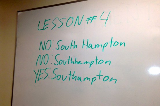 Southampton is one word, with a single "h"