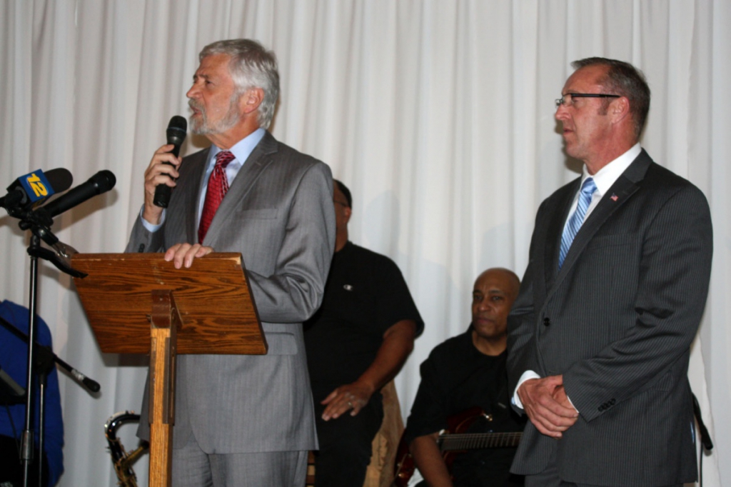 Frank Zappone and Brad Bender on election night at 230 Elm. 