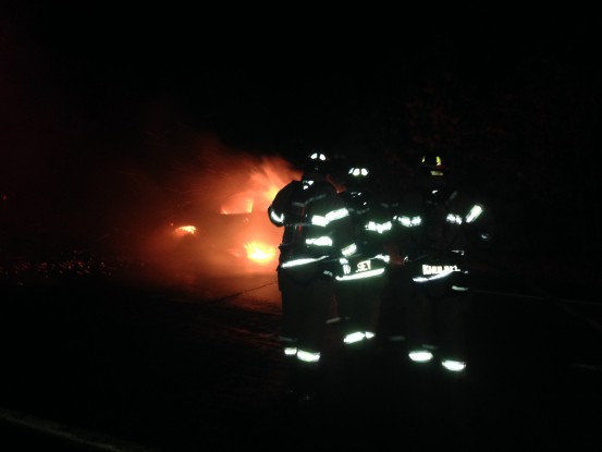 Southampton and Hampton Bays fire departments extinguished a vehicle fire on Sunrise Highway east of the Shinnecock Canal early Wednesday.
