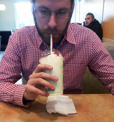 Brendan O'Reilly sips Shamrock Shake magic
