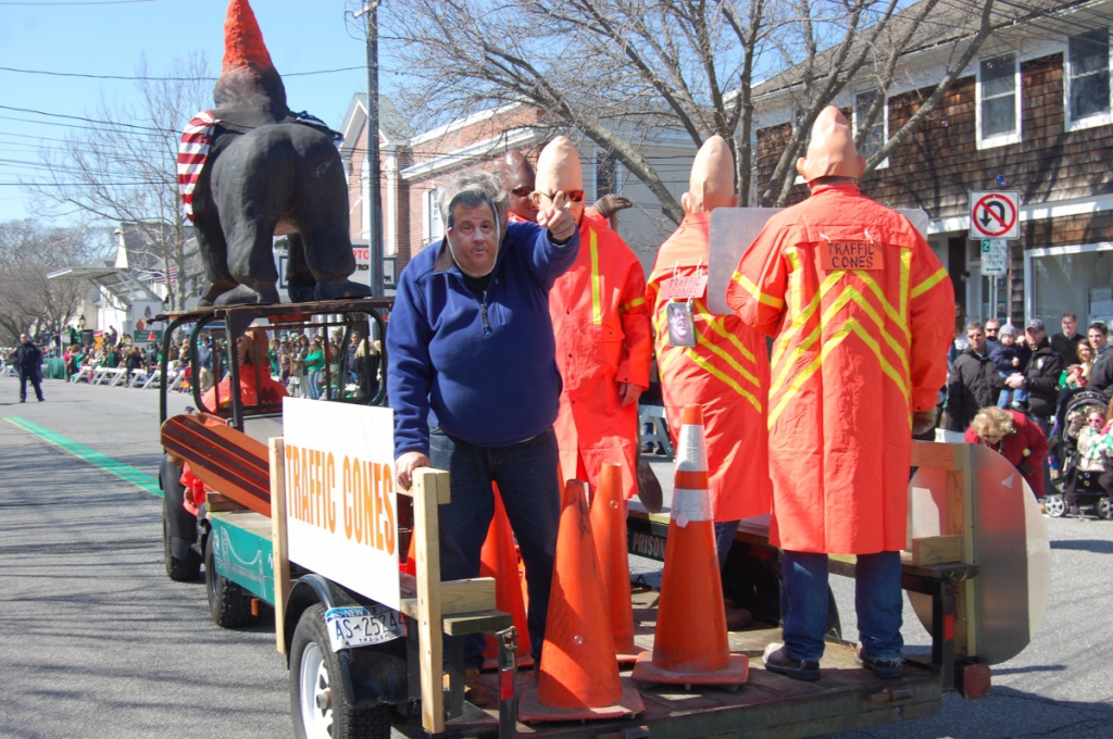 Governor Chris Christie and the traffic Cones try to redirect the parade/