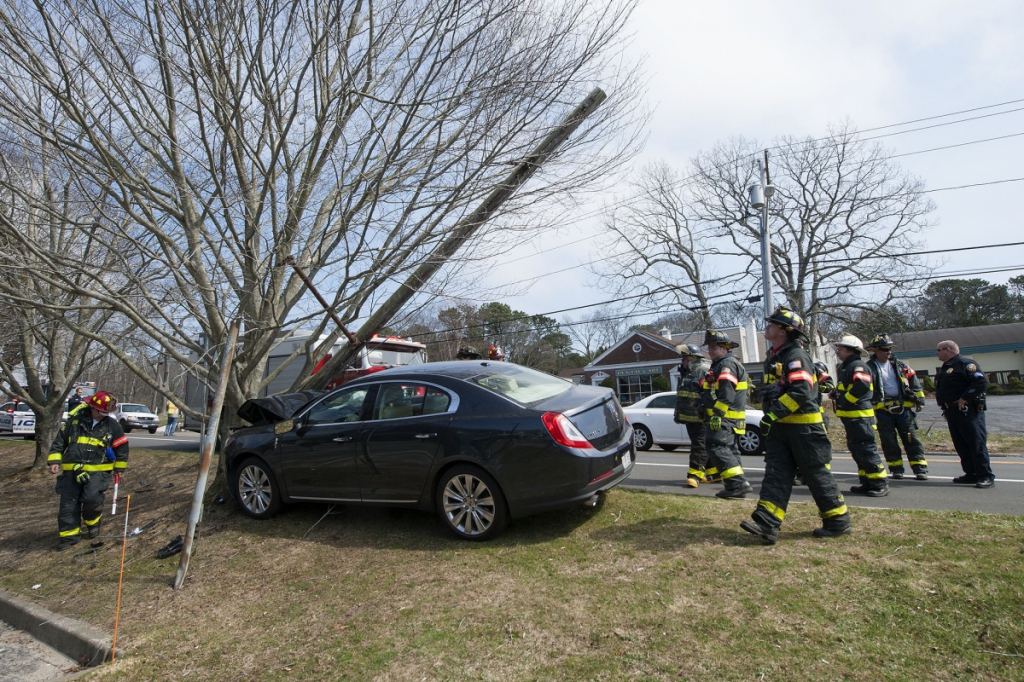 East Hampton Fire Department responds to a single-car accident in the village.