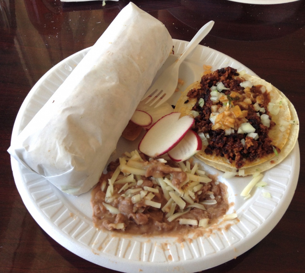 La Hacienda burrito and taco combo, to stay,