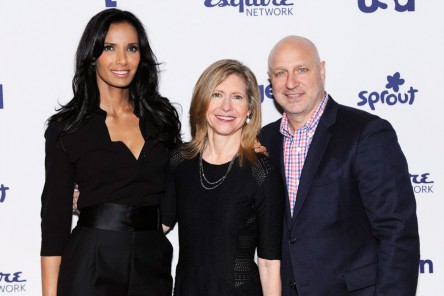 Padma Laksmi, Bravo/Oxygen president Frances Berwick and Tom Colicchio at NBC's Upfronts Celebration