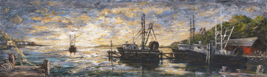 Terrence Joyce's "Docks, Greenport" painting donation, Photo: T. Joyce