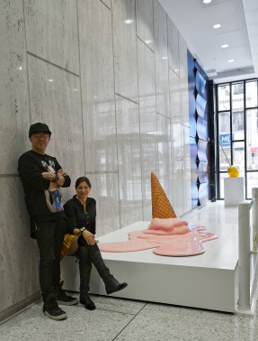 Artist DOC (Desire Obtain Cherish) and Cindy Farkas Glanzrock with “Delicious Mess” in New York