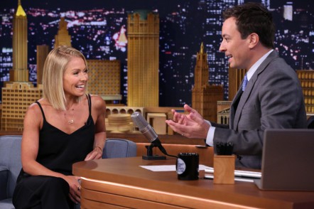 Television personality Kelly Ripa during an interview with host Jimmy Fallon on July 9.