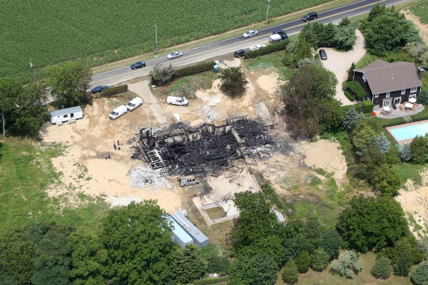 The site of the Seven Ponds Road mansion in Water Mill the day after the fire. Photo credit: Cully/EEFAS