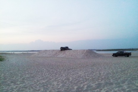 Truck stuck in sand near Flying Point Beach in Water Mill