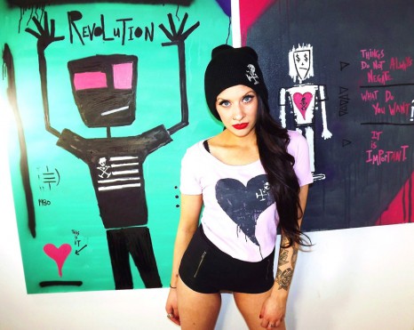 Grunge Pop model Shannon in front of Adam Baranello's art