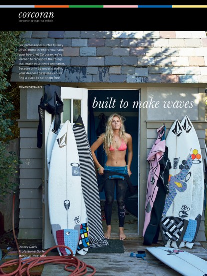 Hamptonite and pro surfer Quincy Davis in Corcoran's new campaign photographed by Annie Leibovitz