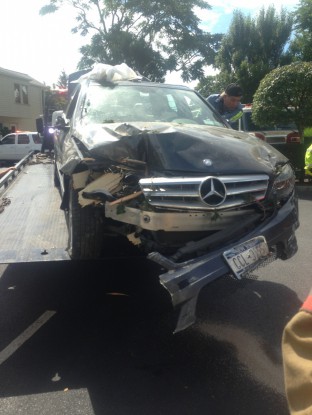 The damge to the Mercedes-Benz