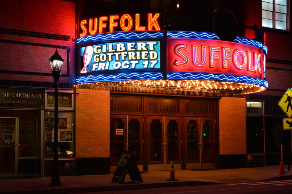 Gilbert Gottfried on the Suffolk Theater marquee.