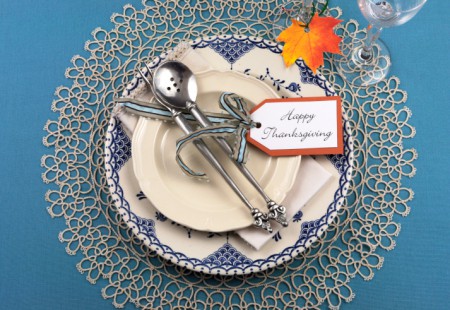 Beautiful vintage Thanksgiving dinner table place setting