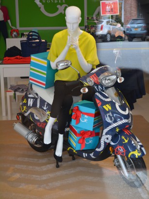 A forlorn mannequin rides a Vespa at the Southampton C Wonder.
