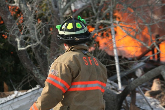 Southampton Fire Department firefighter at the blaze in Water Mill