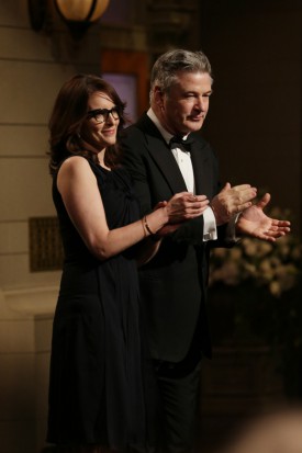 Tina Fey and Alec Baldwin pay tribute to Tracy Morgan at the Saturday Night Live 40th anniversary special. 