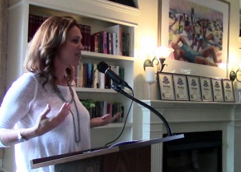 Heather Seigel reads at the March 21 Dan's Papers Literary Salon