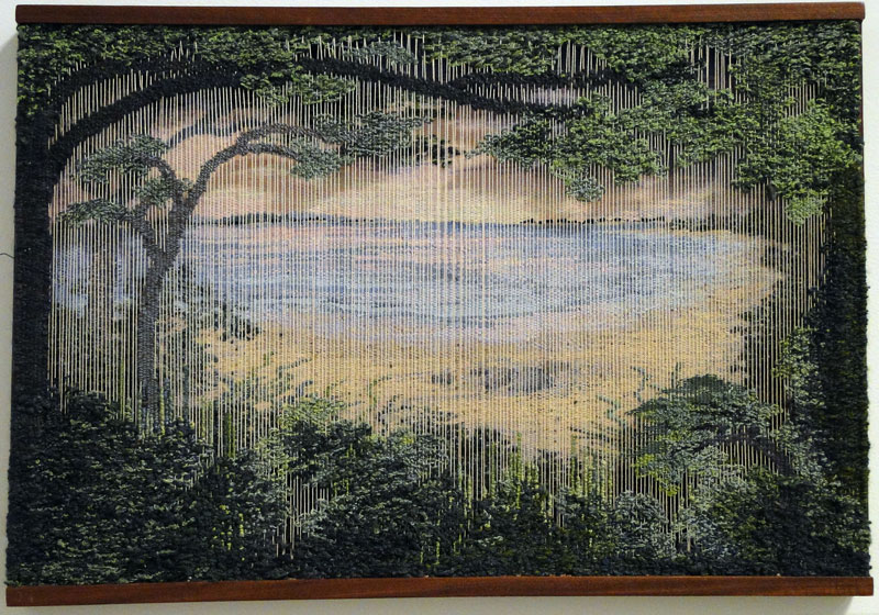 Guild Hall Members Top Honors winner - Pamela B. Topham, Northwest Harbor, Early Light, Layered Tapestry, Silk and Wool, 15 x 24” Courtesy Guild Hall
