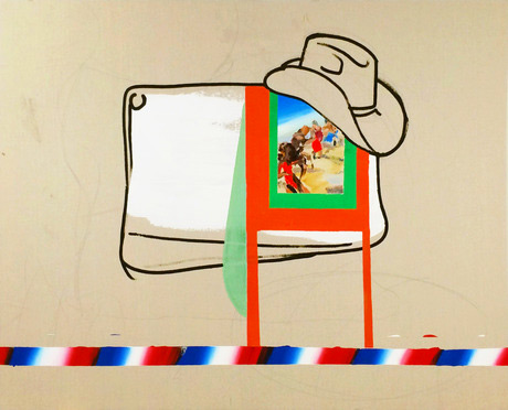 Jonathan Beer "Rode Hard and Put Up Wet," 2015 oil and acrylic on canvas drop cloth 48 x 60" Courtesy Tripoli Gallery