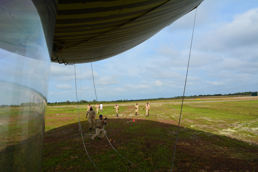 The Hendrick's Air blimp comes in for a landing.
