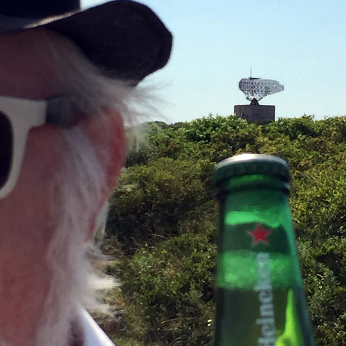 Dan Rattiner selfie in front of the Camp Hero Radar Tower in Montauk