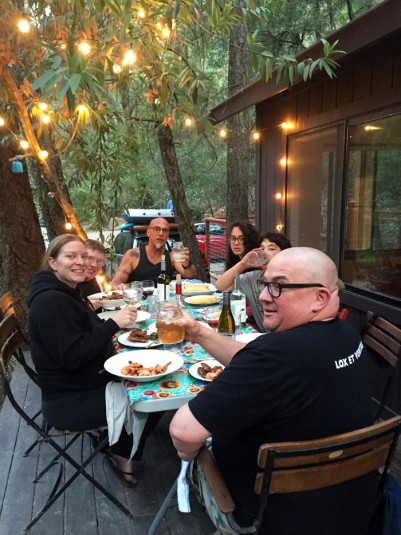The families enjoying their cabin