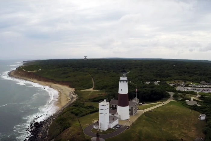 Drone's eye view of the Montauk Lighthouse,
