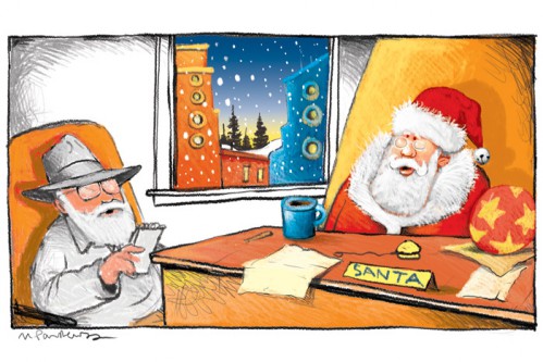 Santa and Dan cartoon by Mickey Paraskevas