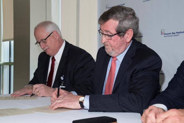 PBMC Health & Peconic Bay Medical Center celebrates becoming a full member of Northwell Health by hosting an Official Signing Ceremony in the Kanas Center for Advanced Surgery Atrium at Peconic Bay Medical Center.
