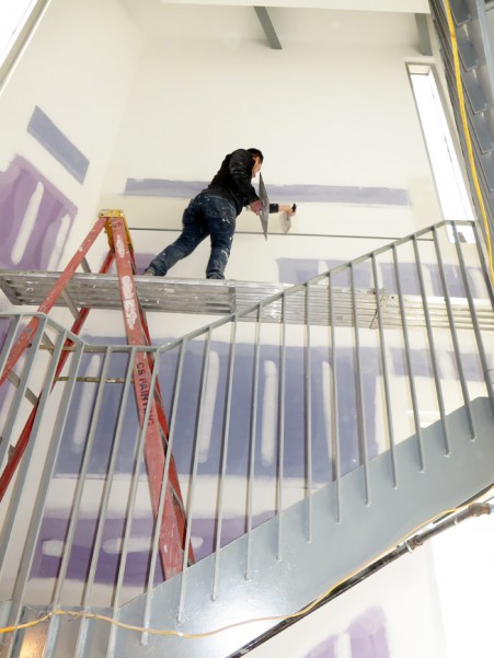 The stairwell at John Jermain Memorial Library