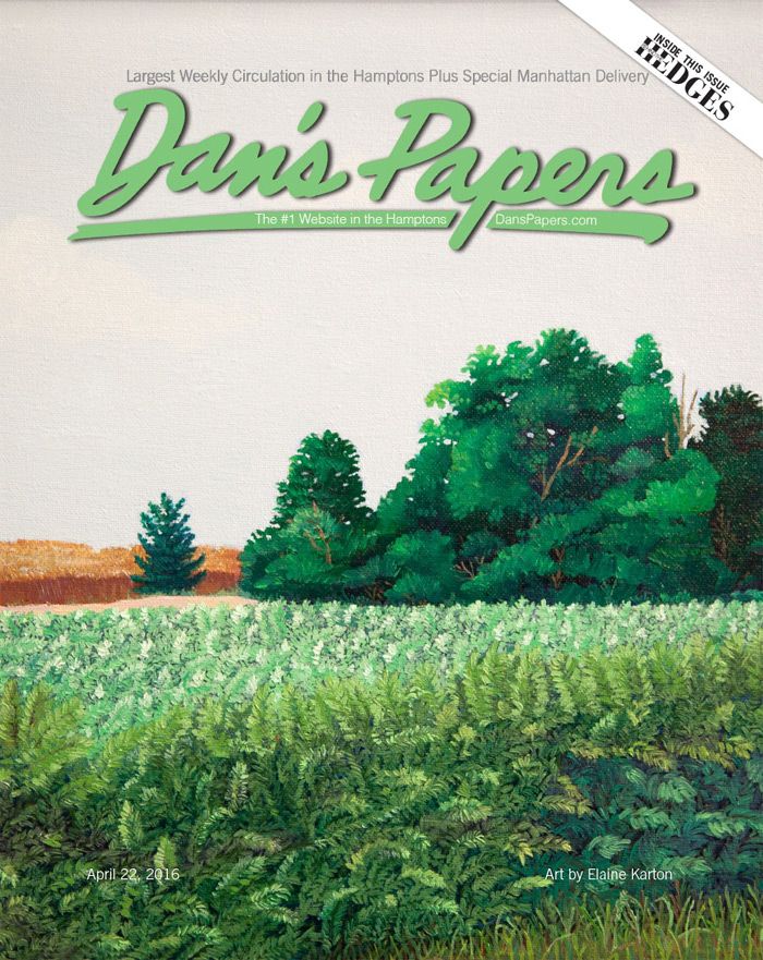 April 22, 2016 Dan's Papers Cover art, “Along Town Line Road,” by Elaine Karton