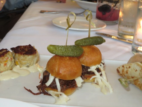 Sliders and crab cakes