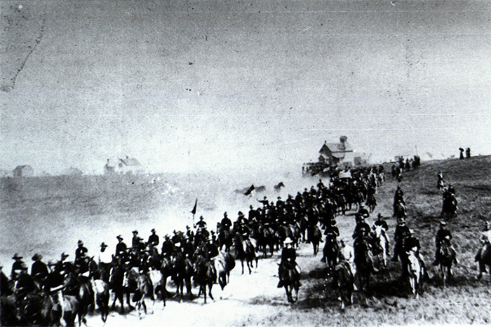 Teddy Roosevelt and his Rough Riders at Camp Wikoff, 1898