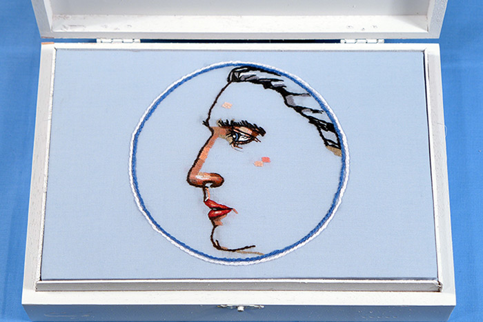 Art Box Auction "Duchamp in Stitches" by Christa Maiwald