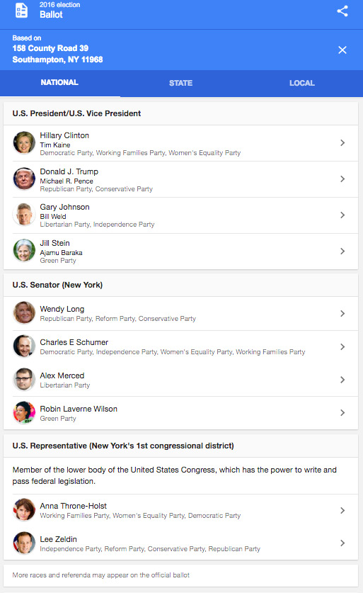 2016 ballot for the Hamptons