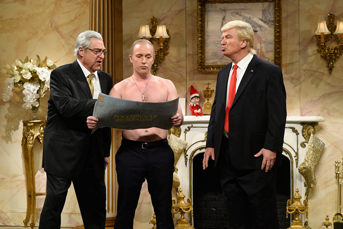 John Goodman, Beck Bennett and Alec Baldwin on SNL