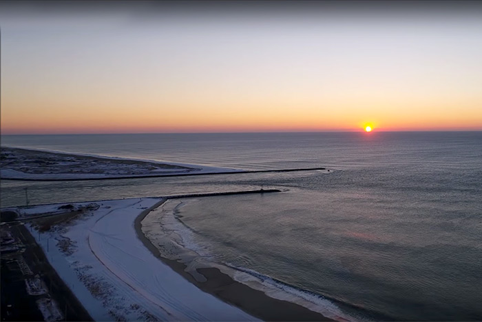 Shinnecock Inlet sunrise drone video screengrab