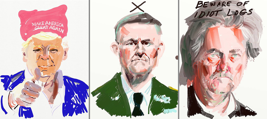 Donald Trump, Michael Flynn, Steve Bannon by Eric Fischl