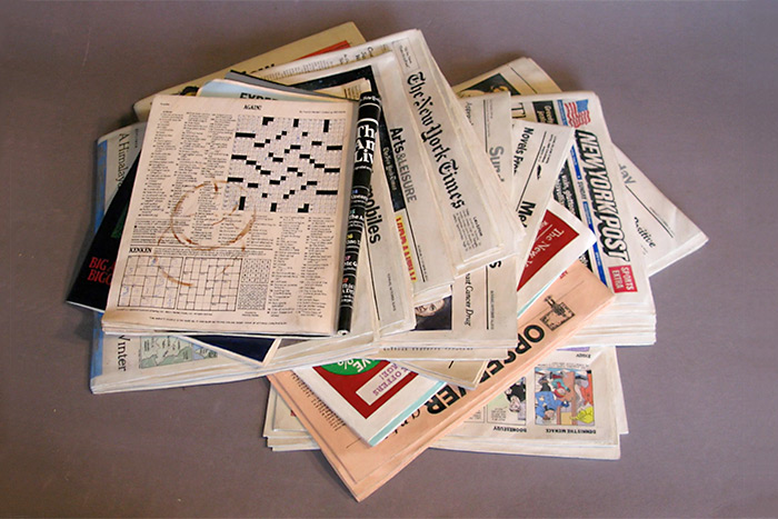 Randall Rosenthal wood sculpture - newspapers