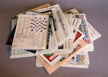 Randall Rosenthal wood sculpture - newspapers